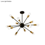 Industrial Style Sputnik Semi Flush Mount Ceiling Light Fixture - 12-Lights Black Finish