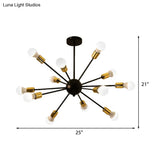 Industrial Style Sputnik Semi Flush Mount Ceiling Light Fixture - 12-Lights Black Finish