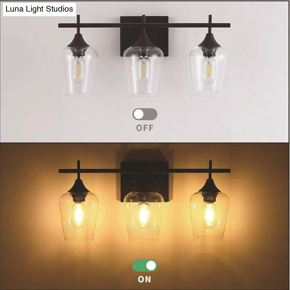 Industrial Style Vanity Mirror Lights With Transparent Glass Cups For Bathroom Fixtures