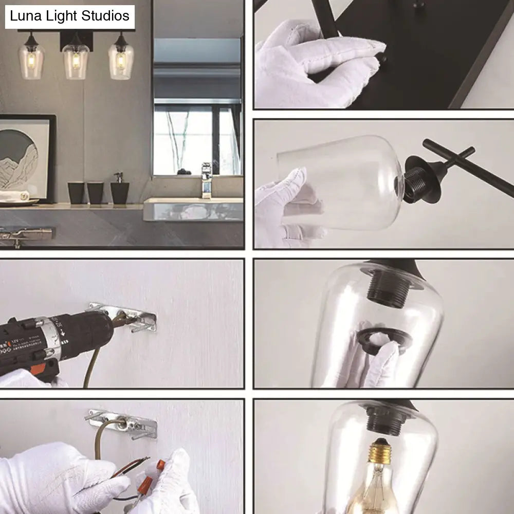 Industrial Style Vanity Mirror Lights With Transparent Glass Cups For Bathroom Fixtures