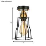 Industrial Style Wire Guard Ceiling Light - Metallic Semi Flush Brass/Antique Brass Hallway Lighting