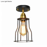 Industrial Style Wire Guard Ceiling Light - Metallic Semi Flush Brass/Antique Brass Hallway Lighting