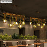Industrial Style Wood Pendant Light With Cage Shade - Island Linear Chandelier Beige