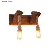 Industrial Style Wood Wall Sconce With Exposed Bulb And Rope Detail - Perfect For Bedroom Lighting