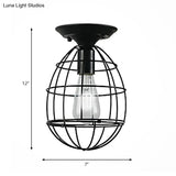 Industrial Stylish Black Iron Ceiling Lamp - Oval/Bell Cage Design 1 Head Semi Flush Pendant Light