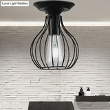Industrial Stylish Black Iron Ceiling Lamp - Oval/Bell Cage Design 1 Head Semi Flush Pendant Light