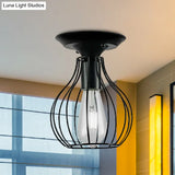 Industrial Stylish Black Iron Ceiling Lamp - Oval/Bell Cage Design 1 Head Semi Flush Pendant Light