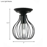 Industrial Stylish Black Iron Ceiling Lamp - Oval/Bell Cage Design 1 Head Semi Flush Pendant Light