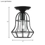 Industrial Stylish Black Iron Ceiling Lamp - Oval/Bell Cage Design 1 Head Semi Flush Pendant Light