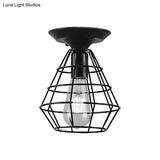Industrial Stylish Black Iron Ceiling Lamp - Oval/Bell Cage Design 1 Head Semi Flush Pendant Light