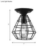 Industrial Stylish Black Iron Ceiling Lamp - Oval/Bell Cage Design 1 Head Semi Flush Pendant Light