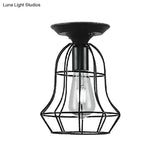 Industrial Stylish Black Iron Ceiling Lamp - Oval/Bell Cage Design 1 Head Semi Flush Pendant Light