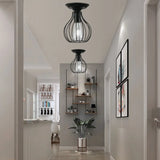 Industrial Stylish Black Iron Ceiling Lamp - Oval/Bell Cage Design 1 Head Semi Flush Pendant Light