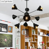 Industrial Stylish Metal Hanging Lamp With Sputnik Design - Cone Shade 9/12/15 Lights Black