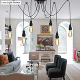 Industrial Swag Hanging Lamp With Exposed Lights - Black Metal Pendant Light For Kitchen (2/3/6