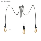 Industrial Swag Hanging Lamp With Exposed Lights - Black Metal Pendant Light For Kitchen (2/3/6