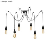 Industrial Swag Hanging Lamp With Exposed Lights - Black Metal Pendant Light For Kitchen (2/3/6