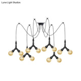 Industrial Swag Pendant Light Amber Glass Globe Multiple Ceiling Lights LED Black Finish Perfect for Restaurants!