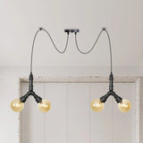 Industrial Swag Pendant Light - Amber Glass Globe Multiple Ceiling Lights Led Black Finish Perfect