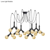 Industrial Swag Pendant Light - Amber Glass Globe Multiple Ceiling Lights Led Black Finish Perfect