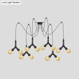 Industrial Swag Pendant Light - Amber Glass Globe Multiple Ceiling Lights Led Black Finish Perfect