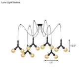 Industrial Swag Pendant Light - Amber Glass Globe Multiple Ceiling Lights Led Black Finish Perfect