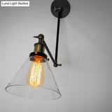Industrial Swing Arm Wall Lamp With Conical Glass Shade - Stylish Indoor Sconce Light