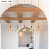 Industrial Tandem Pendant Ceiling Lamp - Conical Metallic Gold Finish 3/5/7 Lights