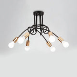 Industrial Twisted Metallic Semi-Flush Ceiling Light With Bare Bulb - Black 3/5 Lights For Hallway