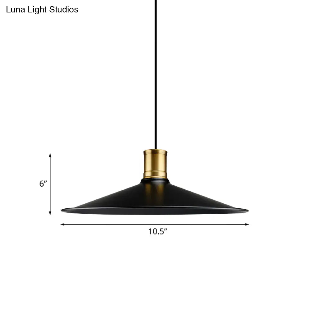 Industrial Vintage Pendant Lighting - Metallic Black Finish Conic 1-Light Suspension For Bedroom
