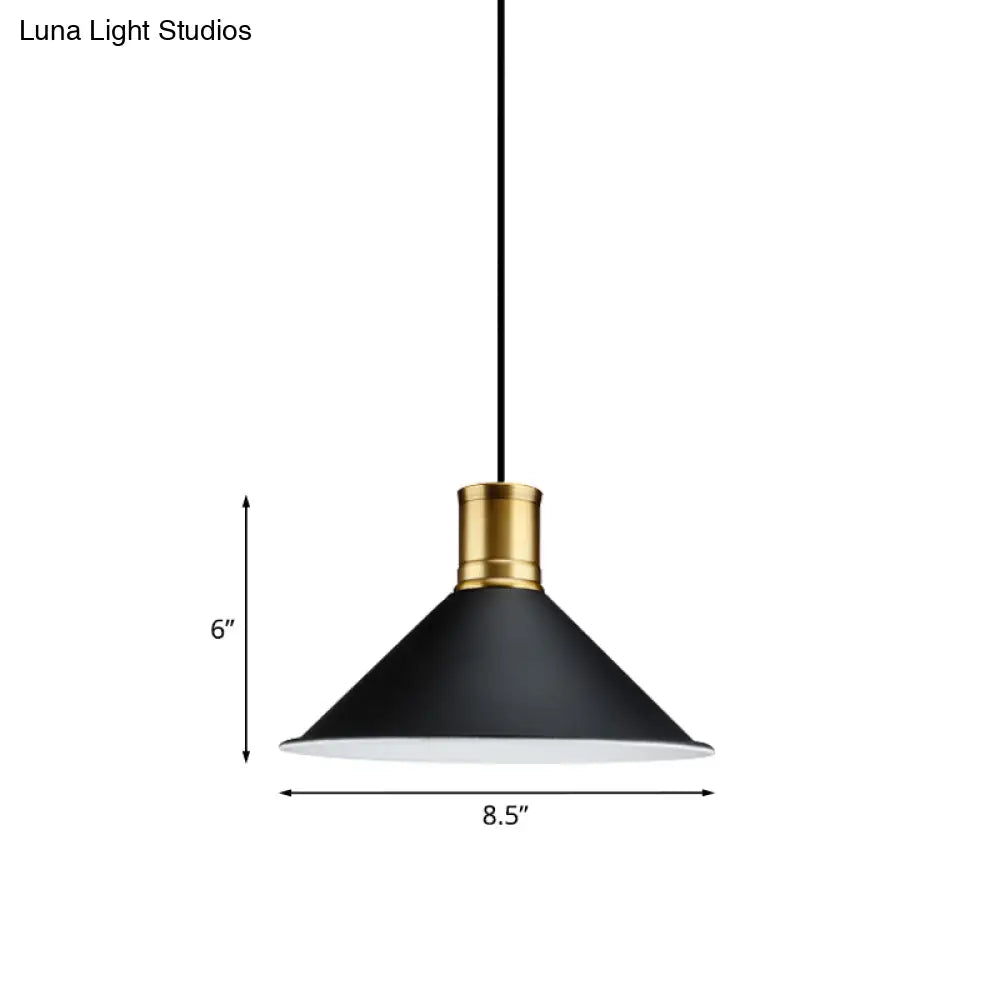 Industrial Vintage Pendant Lighting - Metallic Black Finish Conic 1-Light Suspension For Bedroom