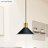 Industrial Vintage Pendant Lighting - Metallic Black Finish Conic 1-Light Suspension For Bedroom