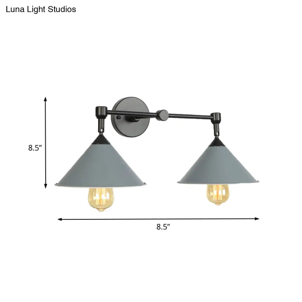 Industrial Vintage Wall Sconce With 2 Cone Lights - Metal Lamp For Restaurants In Black/Grey