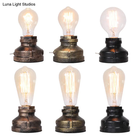 Industrial Water Pipe Single-Bulb Table Lamp - Iron Nightstand Lighting For Bedroom