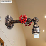 Industrial Water Pipe Wall Lamp - Wrought Iron Valve Design Bronze Finish