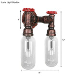 Industrial Weathered Copper Pipe Wall Sconce Lighting - Clear Glass Capsule & 2/4 Lights For Bedroom