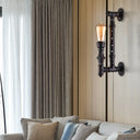 Industrial Wrought Iron Wall Sconce With Bronze Finish & Water Pipe - 1-Light Indoor Lighting