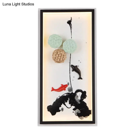 Ink Painting Mural Led Wall Light Fixture - Chinese Style Black