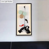 Ink Painting Mural Led Wall Light Fixture - Chinese Style Black