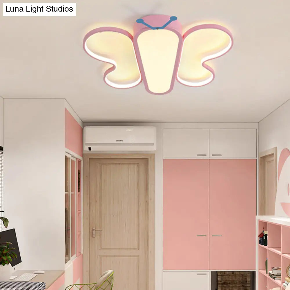 Insect Cute Butterfly Flush Mount Light In Pink For Girls Bedroom Balcony