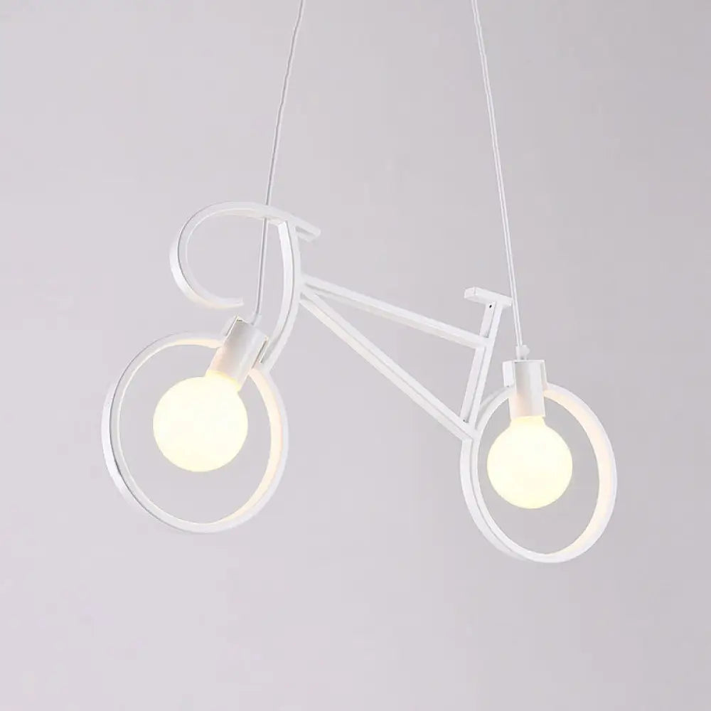 Iron Bicycle Chandelier - Vintage 2 Light Pendant For Dining Table White