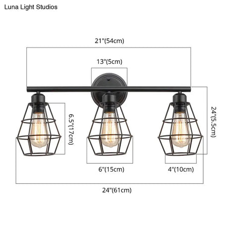 Iron Black Bathroom Vanity Light With 3 Wall-Mounted Mirrors