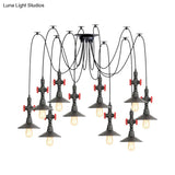 Iron Black Multi Light Chandelier Saucer With 2/3/6 Heads - Antiqued Swag Ceiling Pendant Lamp