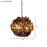 Iron Blue Ceiling Chandelier: Industrial 4-Light Suspension Lamp With Multicolor Feather Deco