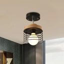 Iron Cage Flush Ceiling Light - Rotatable Stylish Lamp For Balcony Black