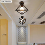 Iron Caged Flush Mount Ceiling Lamp - Industrial Style With 1 - Bulb Black