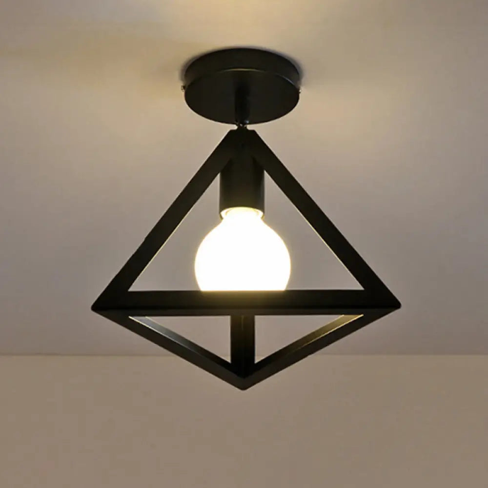 Iron Caged Flush Mount Ceiling Lamp - Industrial Style With 1 - Bulb Black / Triangle