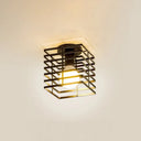 Iron Ceiling Mounted Industrial Black Rectangular Cage Flush Light - 1 - Bulb Fixture For Corridors