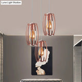 Iron Copper Hanging Lamp With Oval Cage Shade - Industrial Ceiling Fixture 3 Bulbs Stylish Lighting