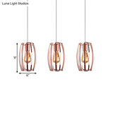 Iron Copper Hanging Lamp With Oval Cage Shade - Industrial Ceiling Fixture 3 Bulbs Stylish Lighting